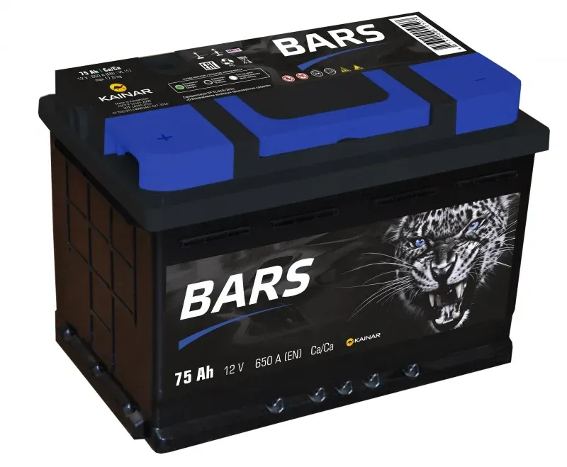 Аккумулятор BARS 6СТ-75L 75Ah 650A 278x175x190 "+ -"