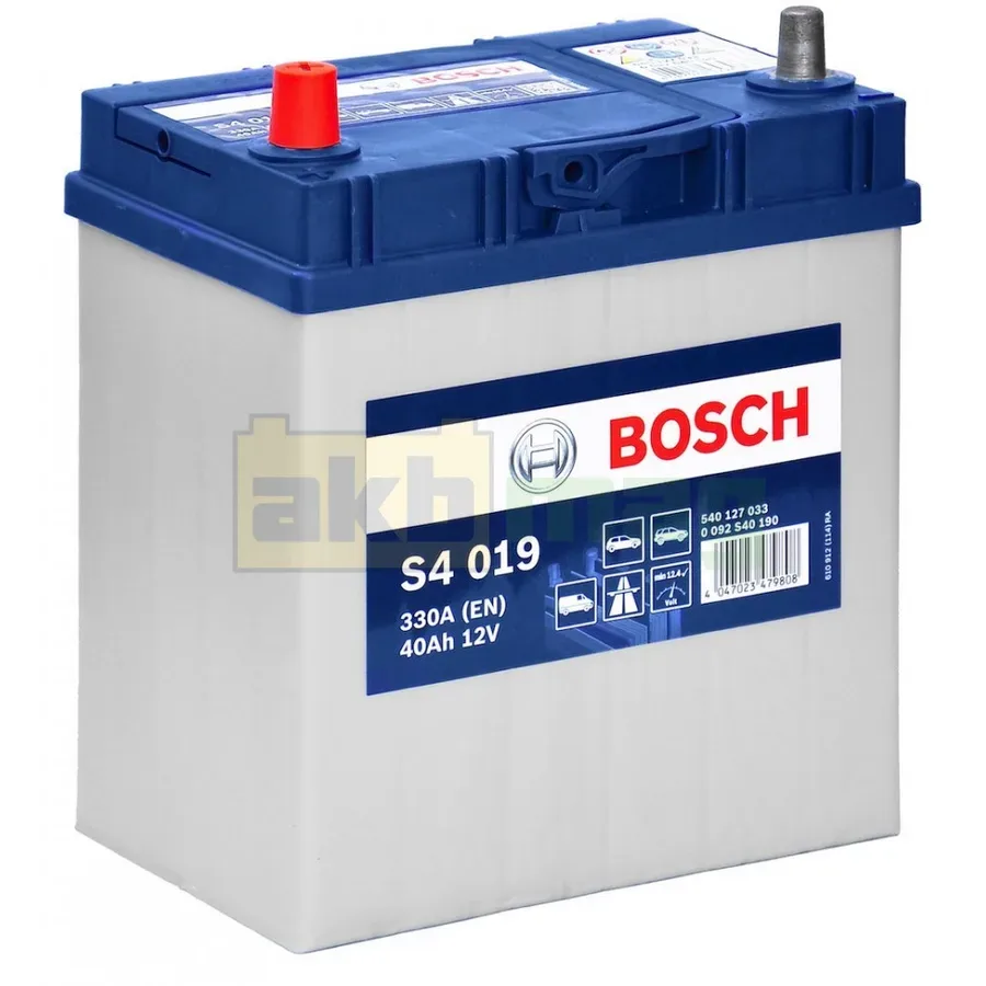 Аккумулятор BOSCH S4 019 40Ah 330A 189x135x227 "+ -"