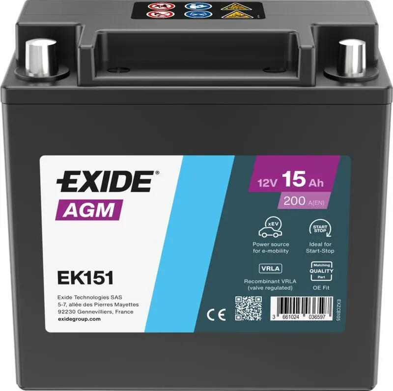 Аккумулятор Exide Auxiliary EK151 15Ah 200A 150x90x145 "+ -"