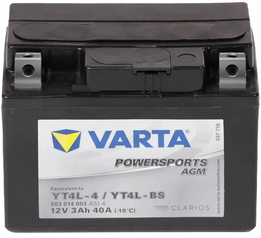 Аккумулятор Varta Powersports AGM YT4L-BS 3Ah 30A 113х70х84 "- +"