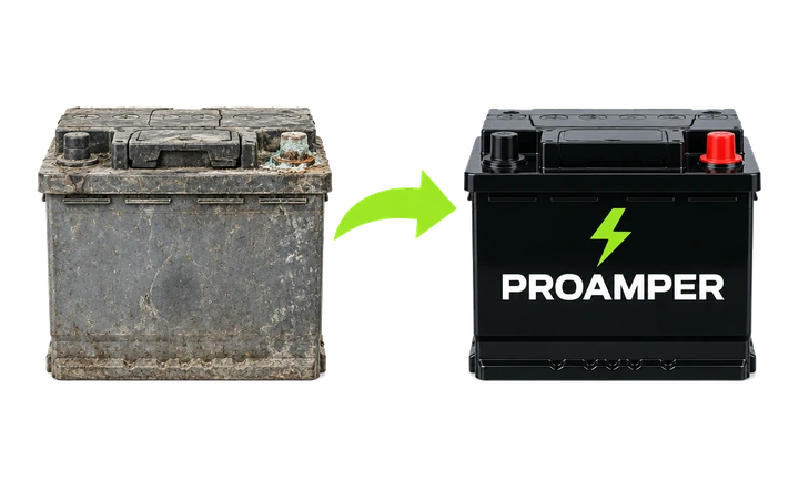 Старый аккумулятор меняется на новый ProAmper